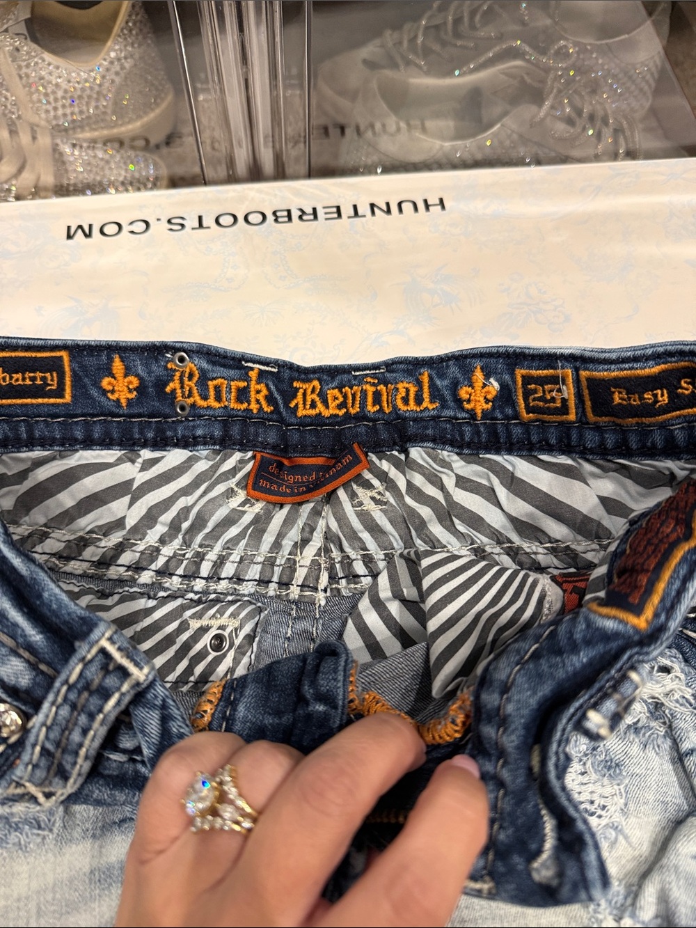 Rock Revival Blue Distressed Embroidered Denim Shorts - Picture 5 of 6